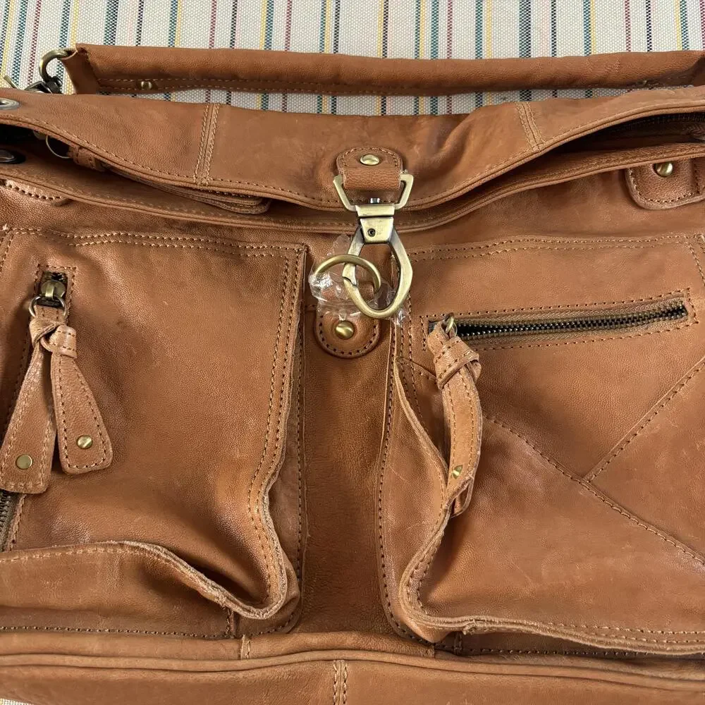 Chocolat Blu Leather Bag Womens Tan Brown Convertible Shoulder Crossbody NWT